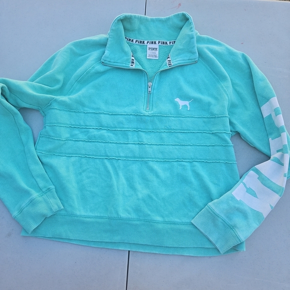 PINK Victoria's Secret Jackets & Blazers - PINK Victoria's Secret Aqua Half-Zip Pullover